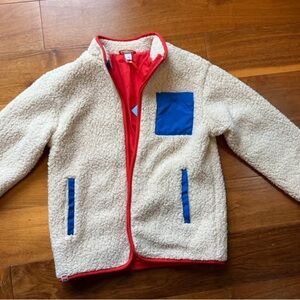 Kid’s Cream and Blue Puffer Jacket with Cozy Fleece Material- Size 10/12